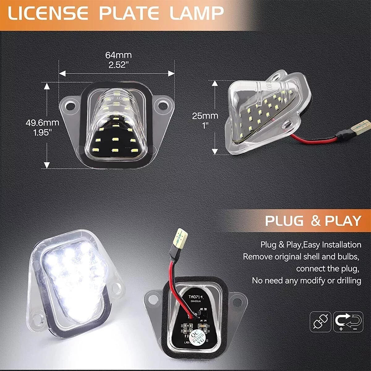 2X LED License Plate Tag Light Lamp For 2007-2014 Chevy Tahoe Suburban GMC Yukon
