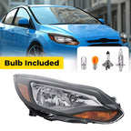 Black Right Passenger Side Headlight Clear Lens Halogen For Ford Focus 2012-2014
