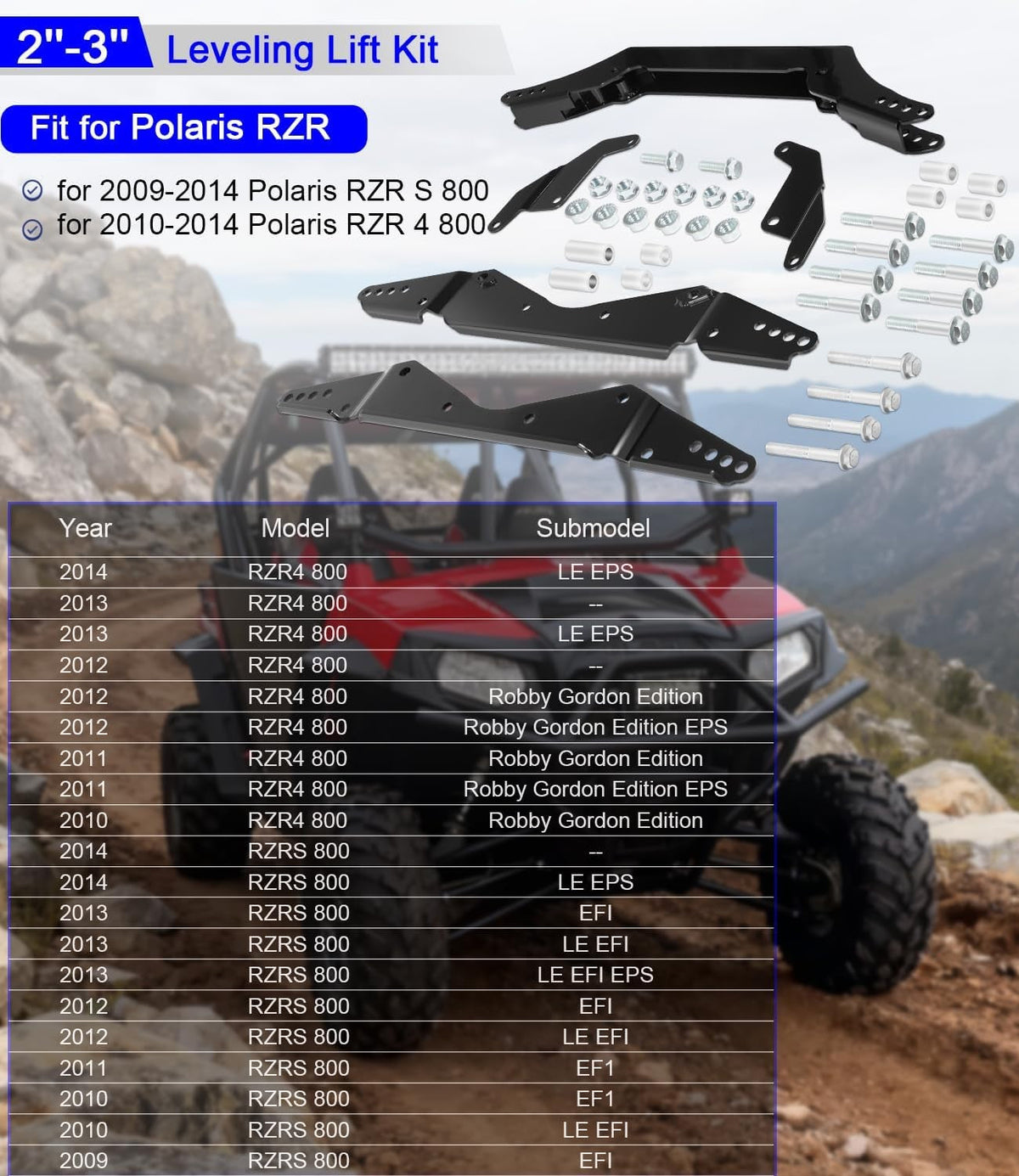 2''-3'' Lift Kit Front & Rear for Polaris RZR S 800, RZR 4 800 2010-2014