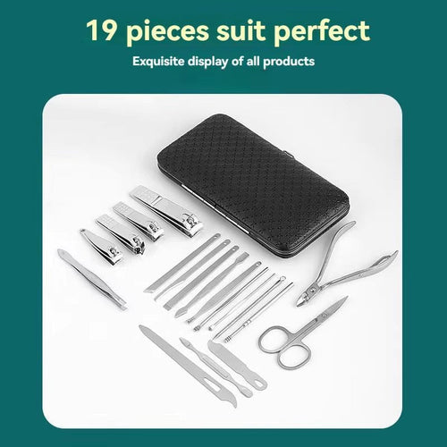 19 PCS Pedicure / Manicure Set  Nail Clippers Cleaner Cuticle Grooming Kit Case