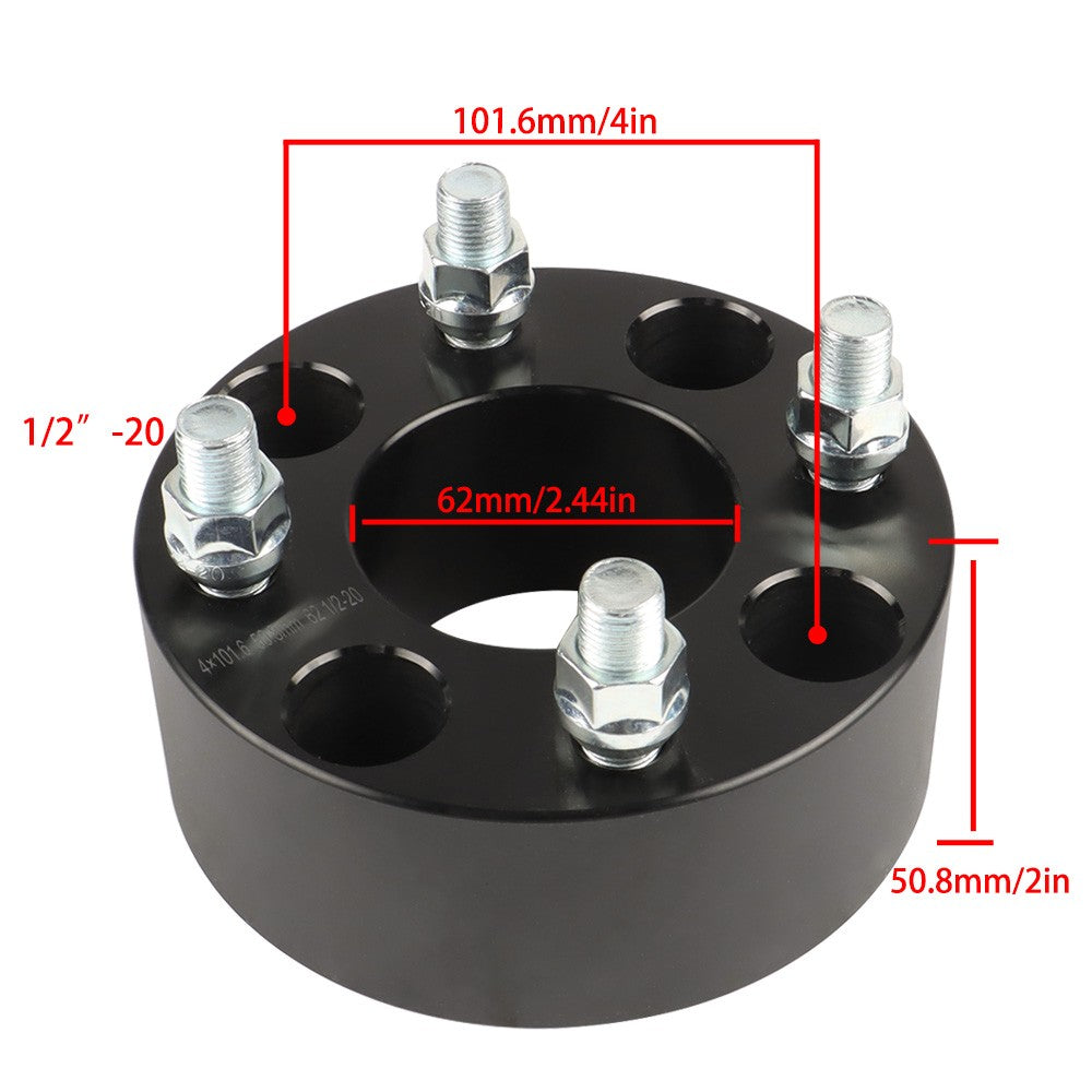 2" 4x4 Wheel Spacers For Golf Cart  GO Club Car 1/2"x20 Studs 4Pc Black ATV