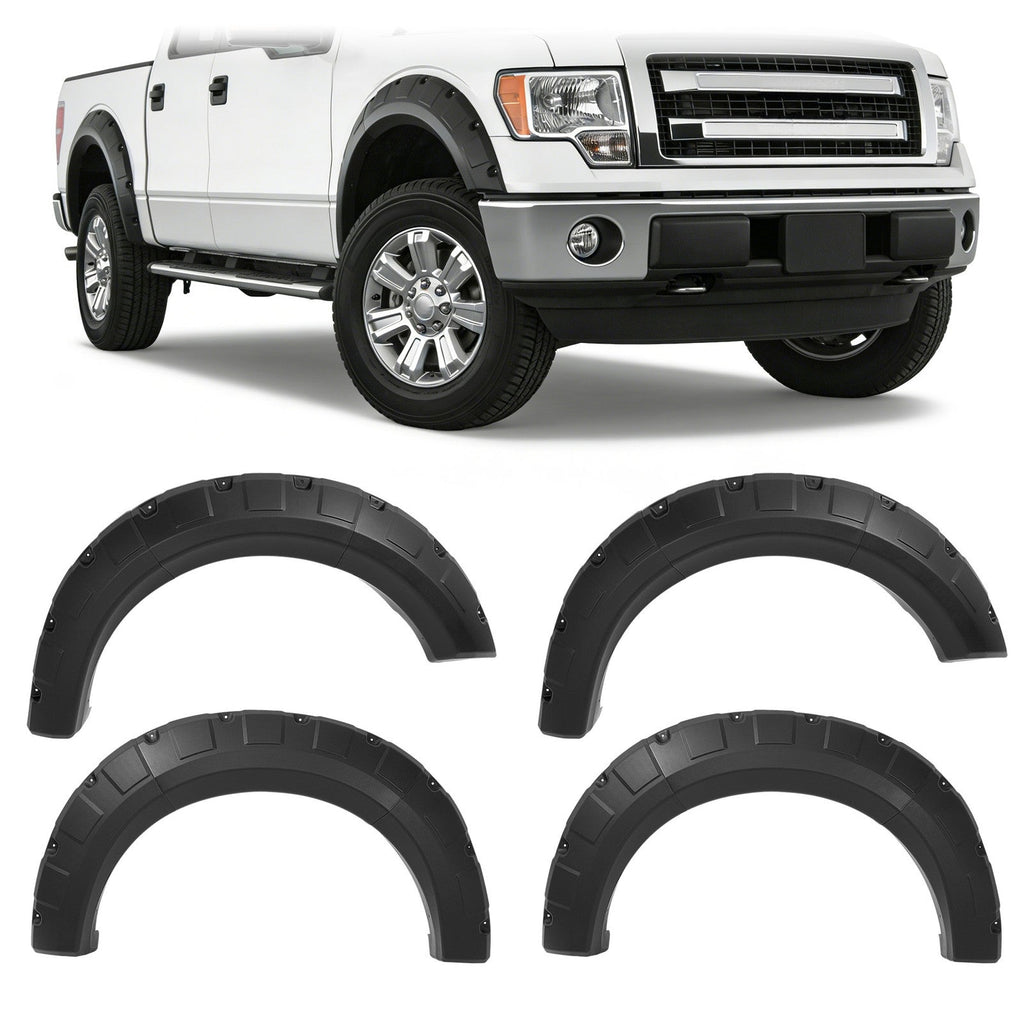 [4PCS] Pocket Riveted Wheel Fender Flare For 2009-2014 Ford F150 F-150 Styleside
