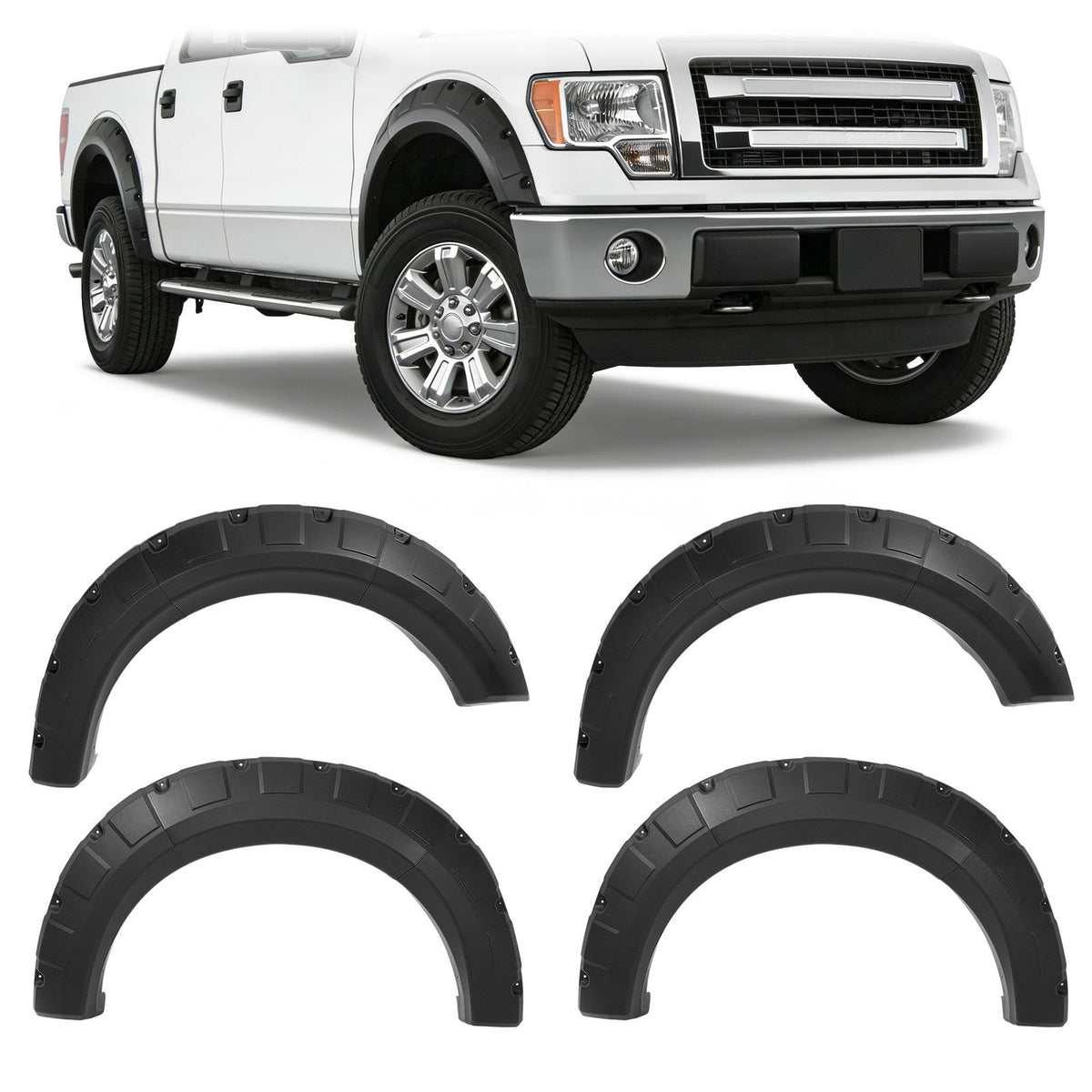 [4PCS] Pocket Riveted Wheel Fender Flare For 2009-2014 Ford F150 F-150 Styleside