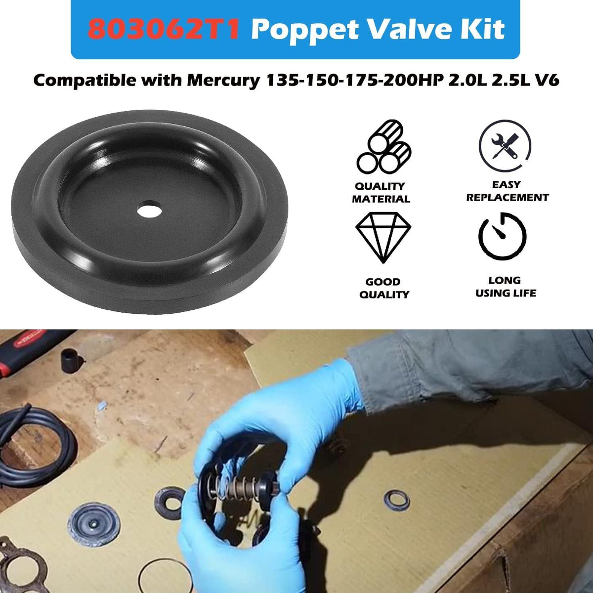 803062T1 Poppet Valve/Diaphr Kit Fit for Mercury 135-150-175-200hp 2.0L 2.5L V6
