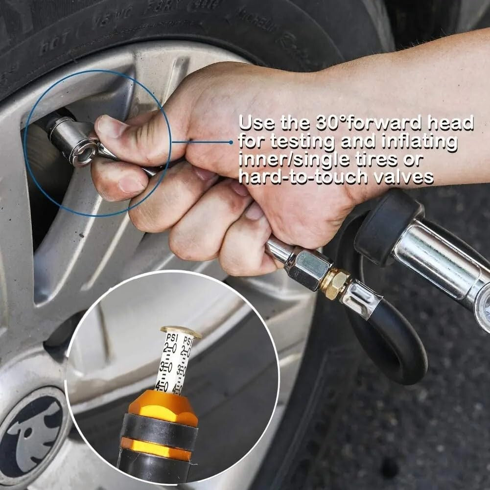 Air Tire Inflator With Pressure Gauge (10-120 PSI) Dual Head Chuck for Car Truck