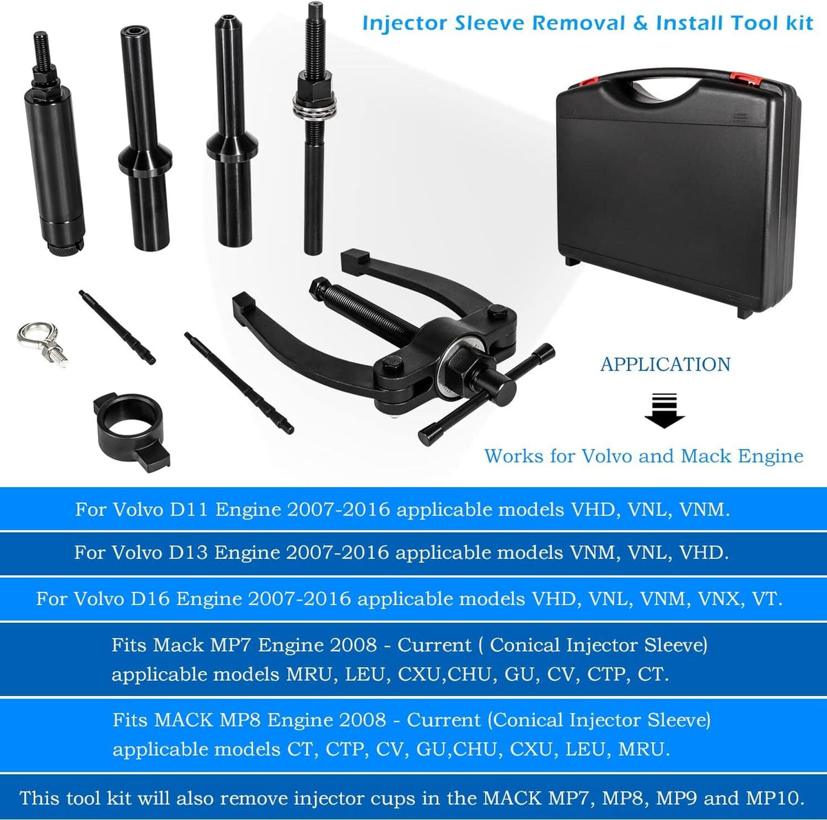 Injector Sleeve Remover Installer 88800387 For Volvo FM12 D11/13/16 Mack MP7 MP8