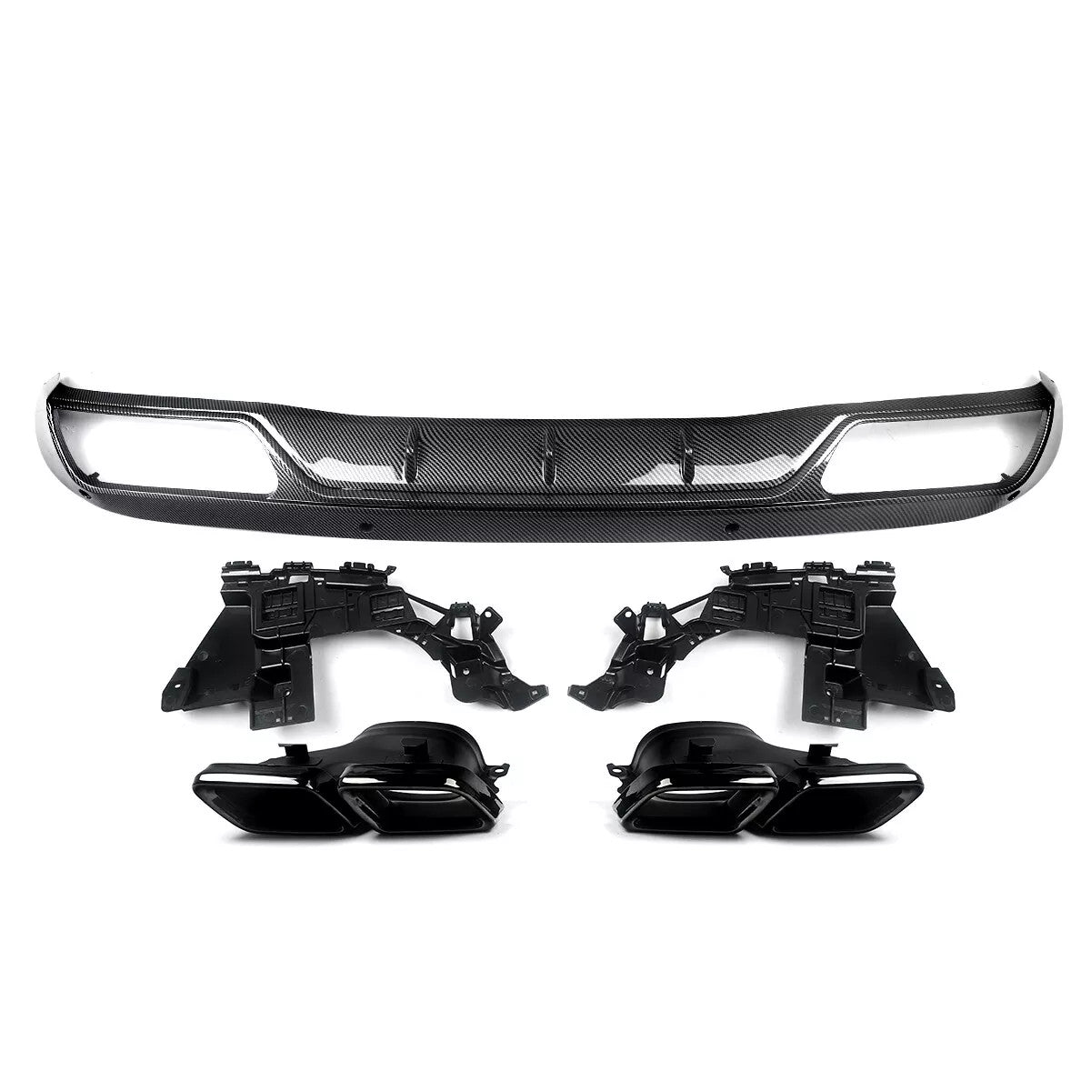 Rear Carbon Fiber Color Bumper Diffuser+Exhaust Tips Fit Benz W205 Sedan 15-18